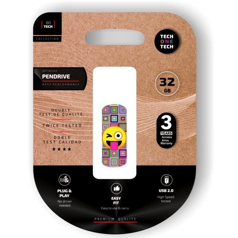 Comprar Pendrive 32GB Tech One Tech Emoji guiño USB 2.0 - Ganga Electrónica