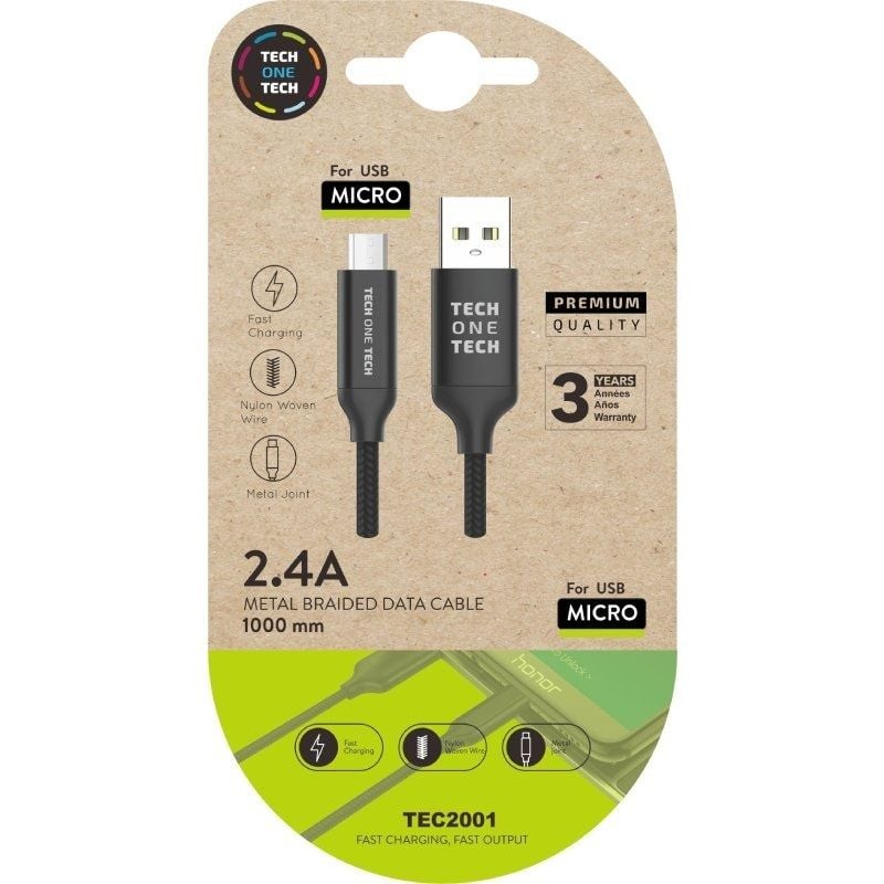 Comprar Cable USB 2.0 Tech One Tech TEC2001/ USB Macho - MicroUSB Macho/ 1m/ Negro - Ganga Electrónica
