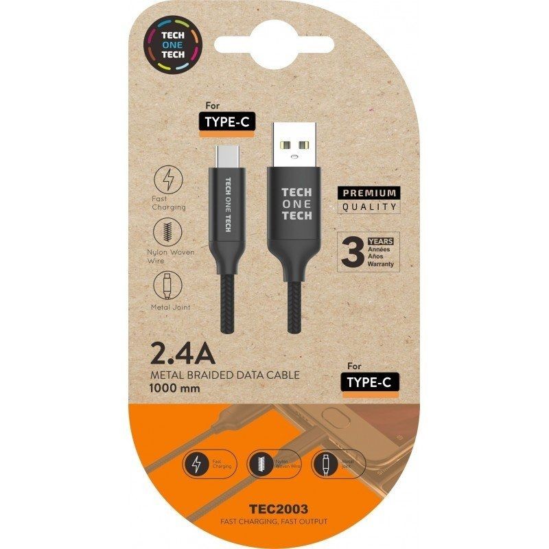 Comprar Cable USB 2.0 Tipo-C Tech One Tech TEC2003/ USB Tipo-C Macho - USB Macho/ 480Mbps/ 1m/ Negro - Ganga Electrónica