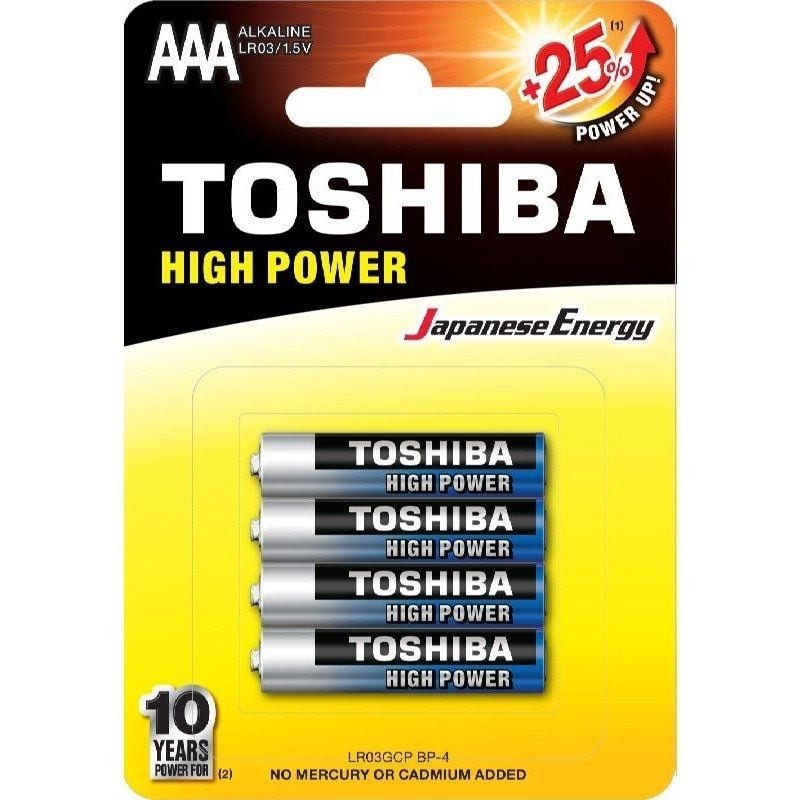 Comprar Pack de 4 Pilas AAA Toshiba High Power LR03/ 1.5V/ Alcalinas - Ganga Electrónica