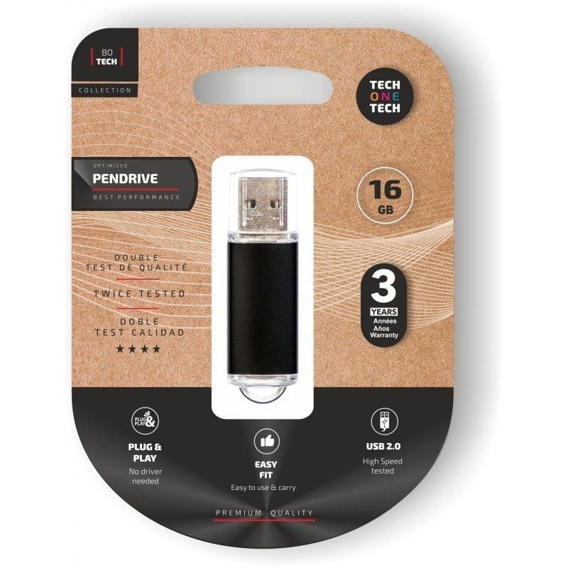Comprar Pendrive 16GB Tech One Tech Basic USB 2.0/ Negro - Ganga Electrónica