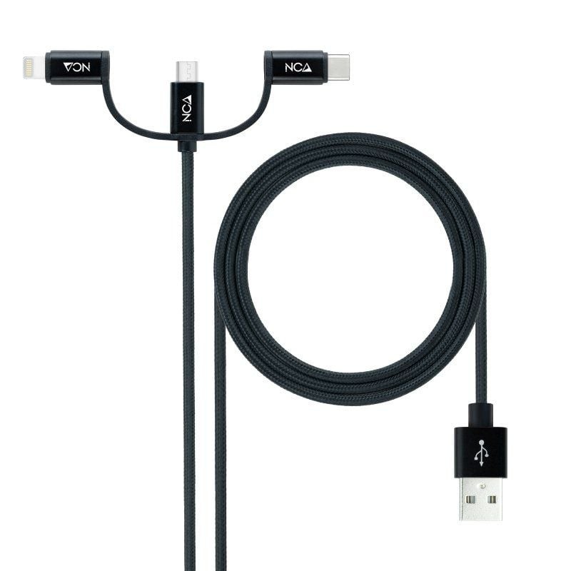 Comprar Cable USB 2.0 Nanocable 10.01.3200/ Lightning Macho - Micro USB Macho/ USB Tipo-C Macho/ 480Mbps/ 1m/ Negro - Ganga Elec