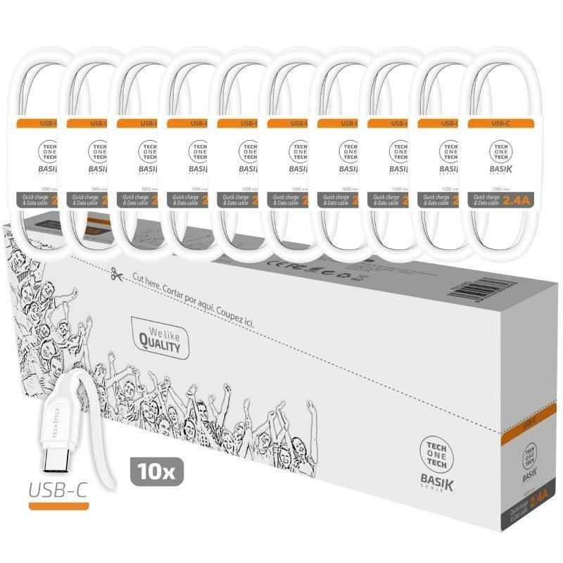 Comprar Pack 10 Cables USB 2.0 Tech One Tech Basik TEC2953/ USB Macho - USB Tipo-C Macho/ 1m/ Blanco - Ganga Electrónica