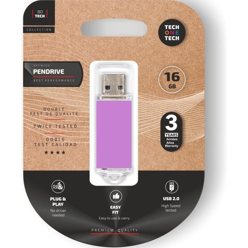 Comprar Pendrive 16GB Tech One Tech Basic USB 2.0/ Púrpura Claro - Ganga Electrónica