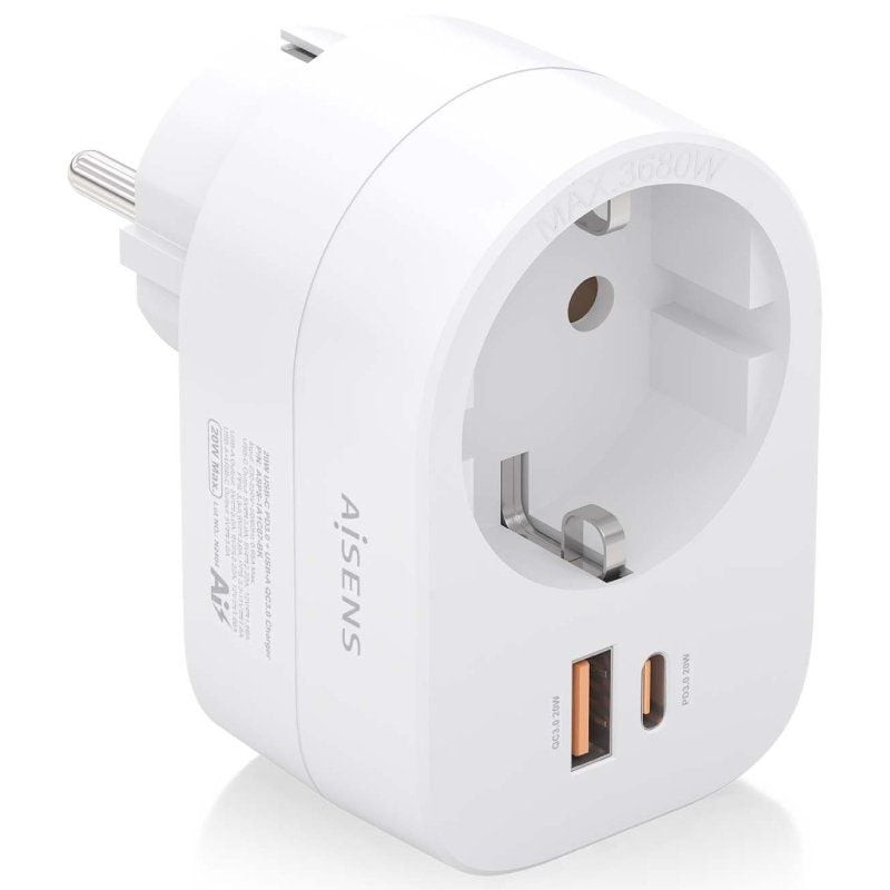 Comprar Enchufe Aisens ASPS-1A1C06-W/ 1 Toma de Corriente/ 1 USB Tipo-C PD/ 1 USB/ Blanco - Ganga Electrónica