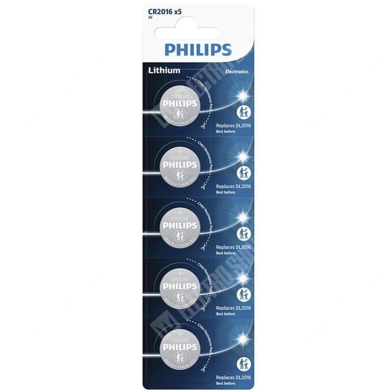 Comprar Pack de 5 Pilas de Botón Philips CR2016P5/01B Lithium/ 3V - Ganga Electrónica