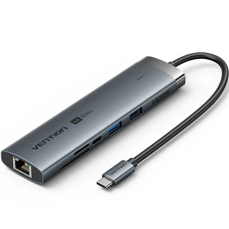 Comprar Hub USB Tipo-C 3.2 Vention TGVHB/ 2xUSB/ 1xUSB Tipo-C PD/ 1xUSB Tipo-C/ 1xRJ45/ 1xLector de Tarjetas/ 1xJack 3.5mm/ 1xHD