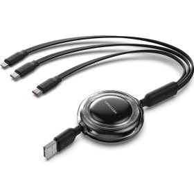 Comprar Cable USB Retráctil Vention TRJBBE/ USB Macho - Lightning/ 2xUSB Tipo-C/ Hasta 17.5W/ 10Gbps/ 1.1m/ Negro - Ganga Electr