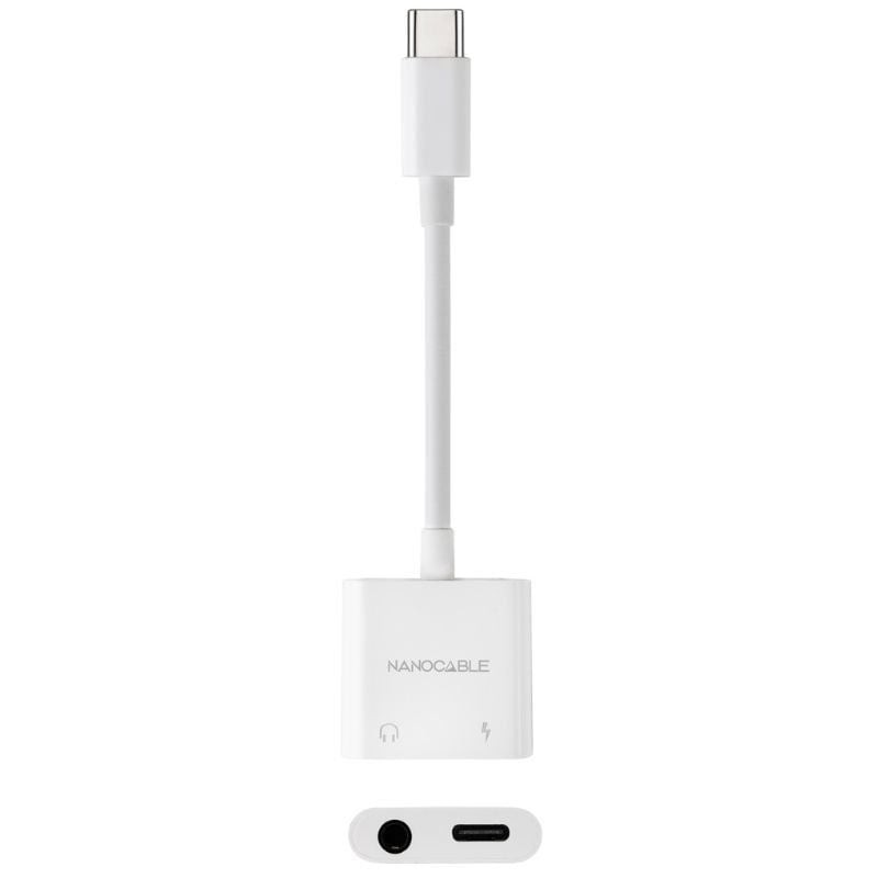 Comprar Adaptador Audio Nanocable 10.24.1206/ USB Tipo-C Macho - Jack 3.5 Hembra/ USB Tipo-C Hembra/ Blanco - Ganga Electrónica
