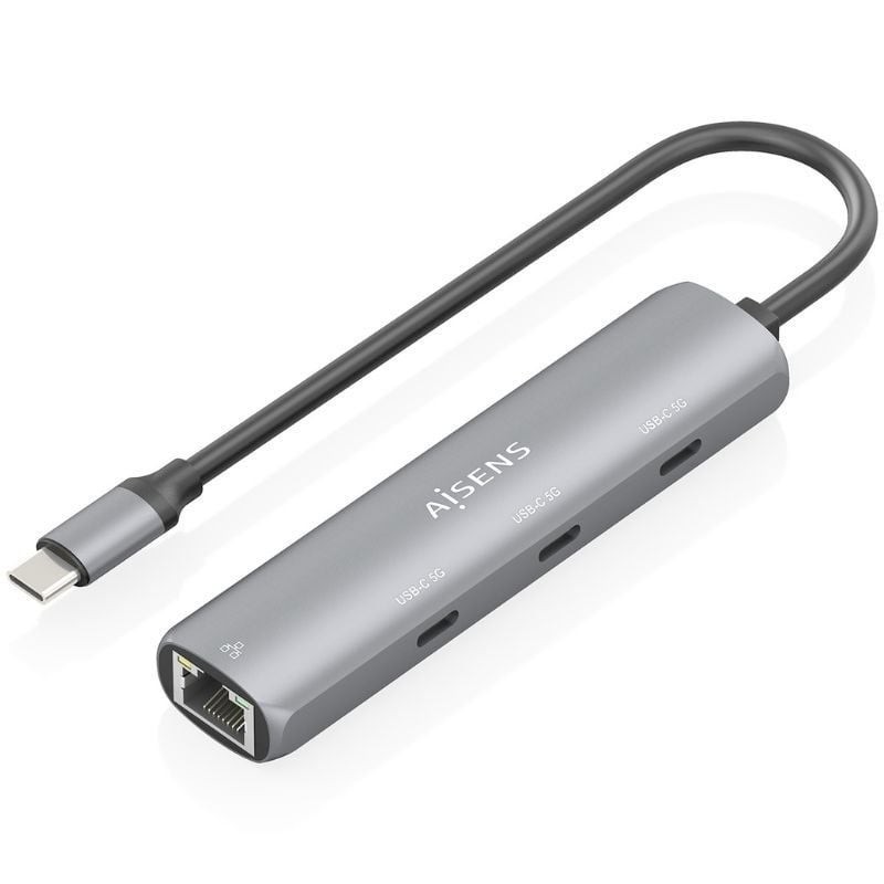 Comprar Hub USB Tipo-C Aisens ASUC-4P041-GR/ 3xUSB Tipo-C/ 1xRJ45/ Gris - Ganga Electrónica