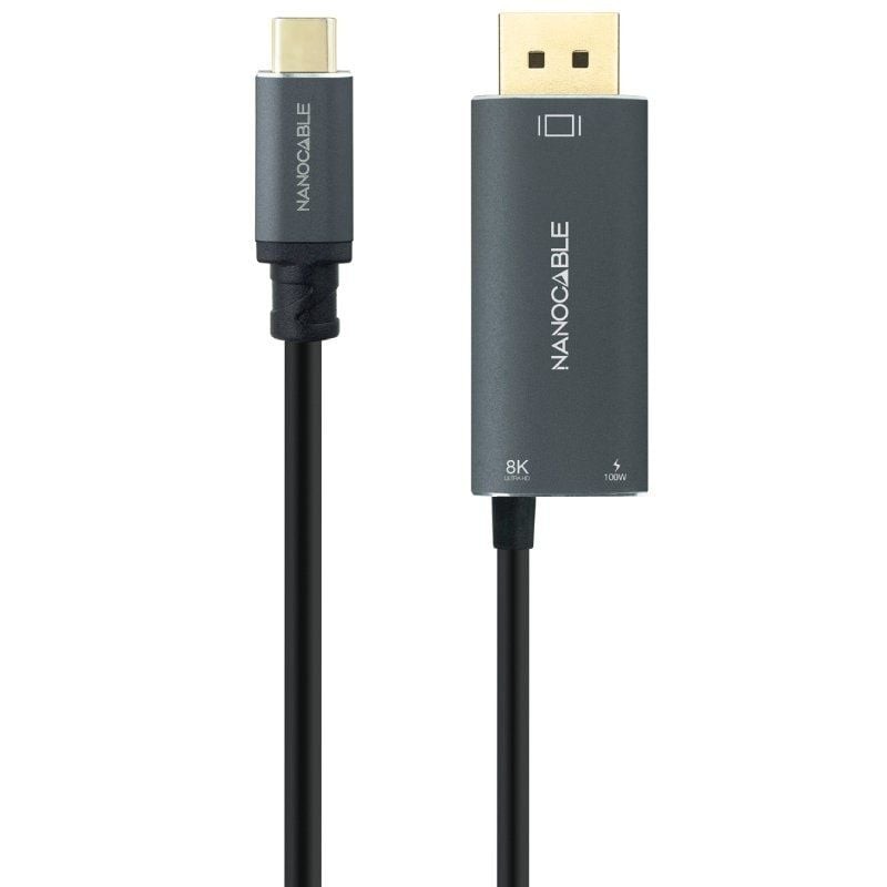 Comprar Cable Conversor Nanocable 10.15.5012/ USB Tipo-C Macho - DisplayPort 8K Macho/ USB Tipo-C Hembra/ Hasta 100W/ 1.8m/ Gris