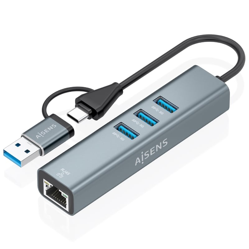 Comprar Hub USB + USB Tipo-C 3.2 Aisens A109-1033/ 3xUSB/ 1xRJ45/ Gris - Ganga Electrónica
