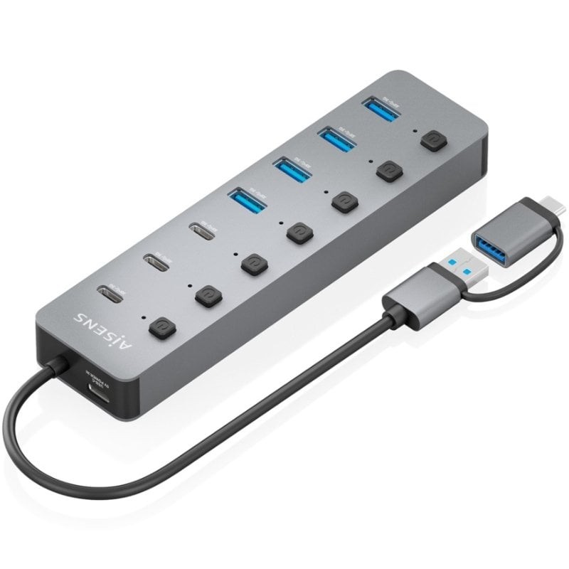 Comprar Hub USB Tipo-C + USB 3.1 Aisens ASUC-8P043-GR/ 4xUSB/ 3xUSB Tipo-C/ 1xUSB Tipo-C PD/ Gris - Ganga Electrónica