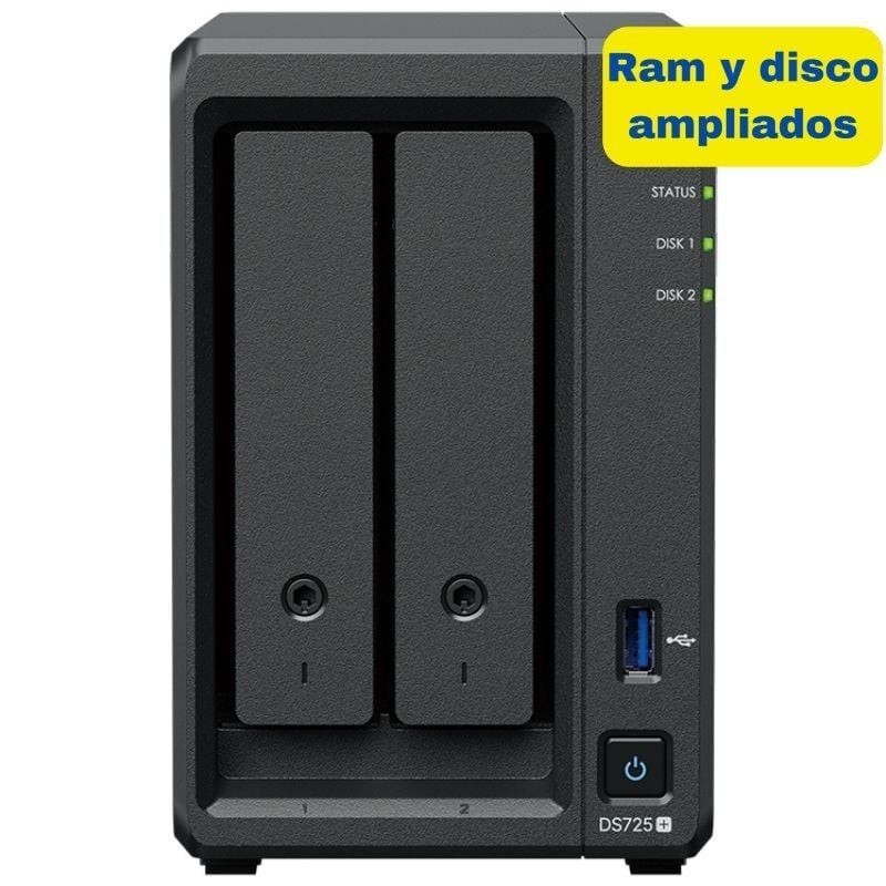 Comprar NAS Synology Diskstation DS725+/ 2 Bahías 3.5'- 2.5'/ 8GB DDR4/ 8TB/ Formato Torre - Ganga Electrónica