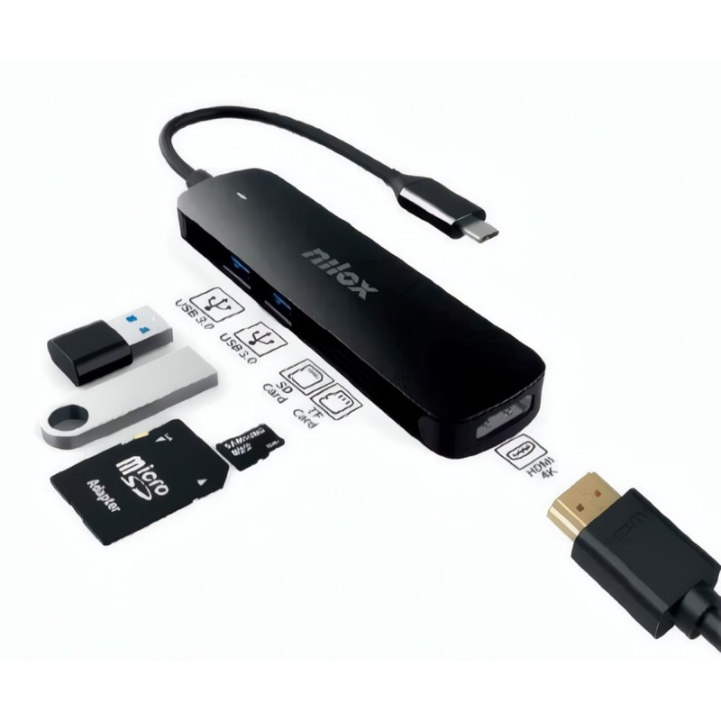 Comprar Nilox NXDSUSBC05 Negro - Adaptador USB-C 5 en 1, hdmi, USB 3.2 GEN1, sd/tf - Ganga Electrónica