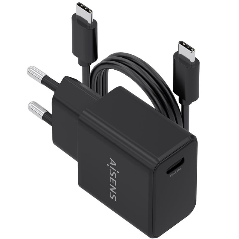 Comprar Cargador de Pared GaN Aisens ASCH-20W1P082-BK/ 1xUSB Tipo-C/ 20W/ Incluye Cable USB Tipo-C - Ganga Electrónica
