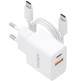 Comprar Cargador de Pared GaN Aisens ASCH-20W2P083-W/ 1xUSB Tipo-C/ 1xUSB/ 20W/ Blanco/ Incluye Cable USB Tipo-C - Ganga Electró