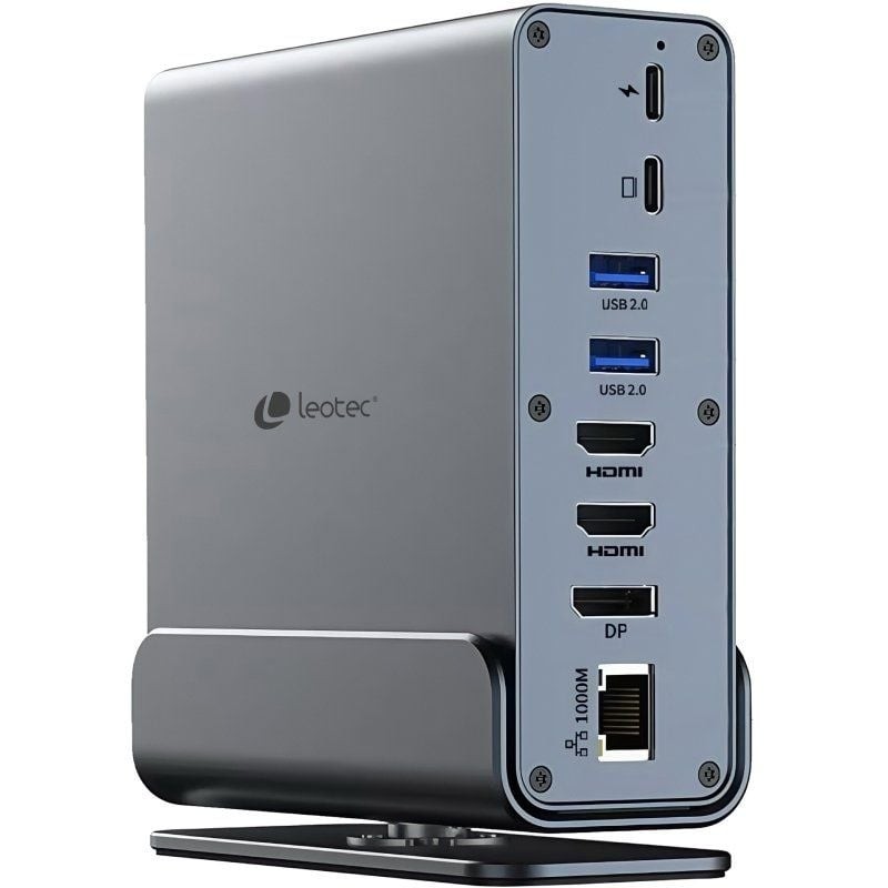 Comprar Docking USB Tipo-C Leotec LEDS06/ 5xUSB/ 2xUSB Tipo-C/ 1xUSB Tipo-C PD/ 1xDisplayPort/ 2xHDMI 4K/ 1xRJ45/ 1xJack 3.5/ - 