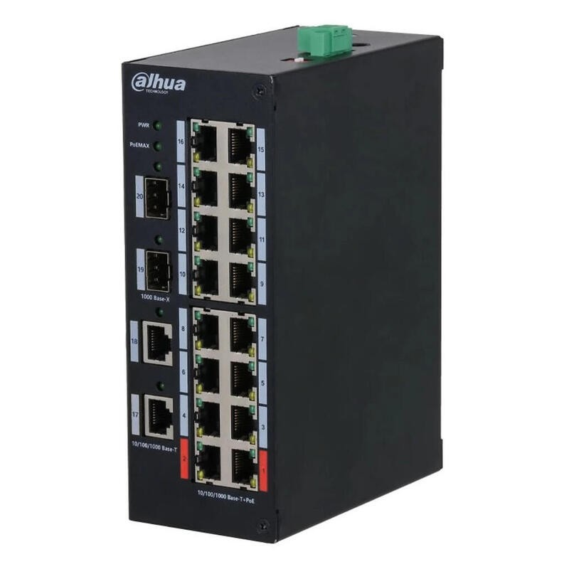 Comprar Dahua HS3220-16GT-190 Switch Hardened POE 16 Puertos Gigabit (2RJ45+2SFP) Uplink Gigabit 190w No_manejable LAYER2 - Gang