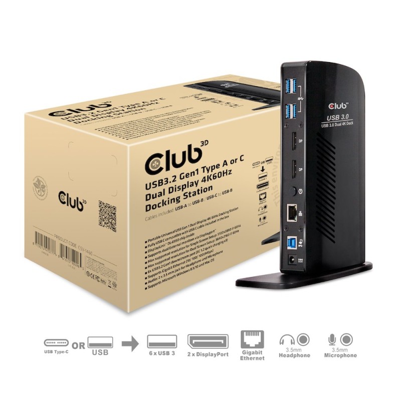 Comprar Club3d Usb 3.0 Dual Display 4k60hz Docking Station - Ganga Electrónica