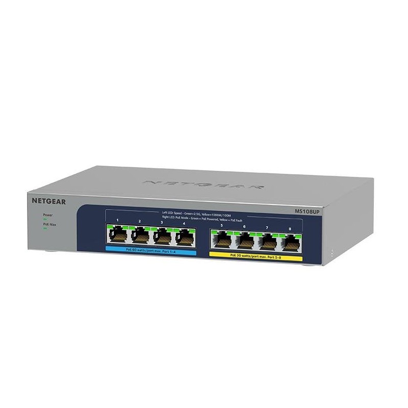 Comprar Netgear Ms108up 8port Ultra60 Poe++ Multi-Gigabit 2.5g Ethernet Unmanaged Switch With 230w Poe-Budget 1g 2.5g-Ports Desk