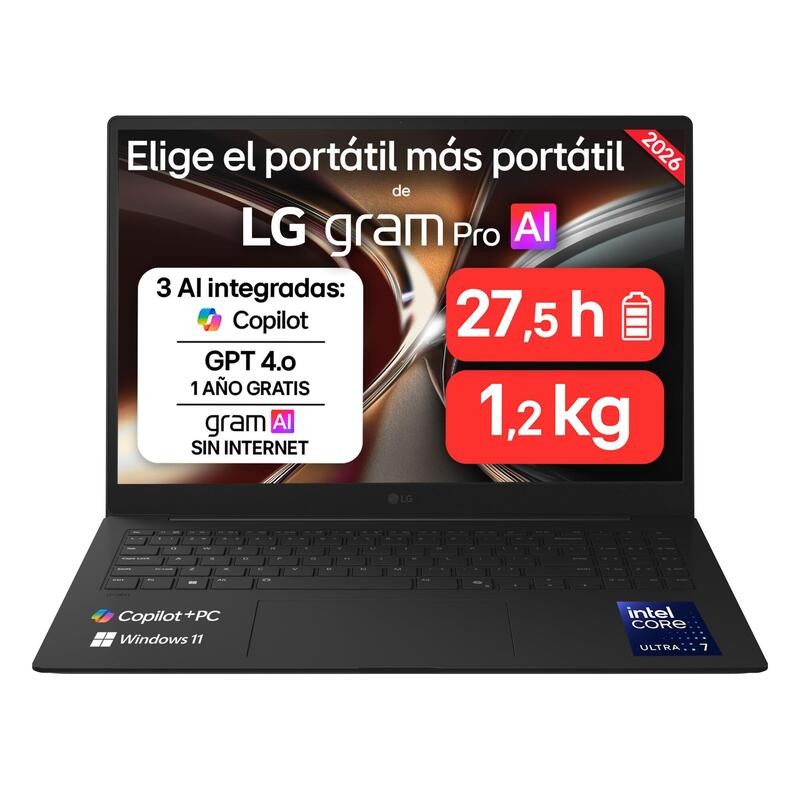 Comprar Portátil Lg Gram Pro 16z90u-G.Au85bn Ultraligero De 16" Intel Core Ultra 7 355, 32 Gb Ram, 512 Gb Ssd, Ips Antirreflejo,